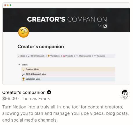 Notion template for sale